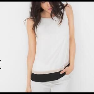 White House Black Market Ivory Color Block Sleeveless Shell Blouse Tank MED